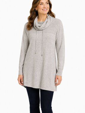 DAKINI Cowl Neck Tunic Sweater Heather Oatmeal Size L